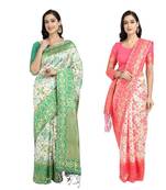 Classiques Green & Pink Saree Combos With Blouse (Pack of 2)