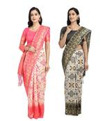 Classiques Pink & Black Saree Combos With Blouse (Pack of 2)