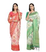 Classiques Red & Green Saree Combos With Blouse (Pack of 2)
