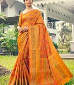 Mustard woven banarasi silk saree with blouse