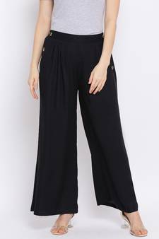 Black Glare Button Women Pant