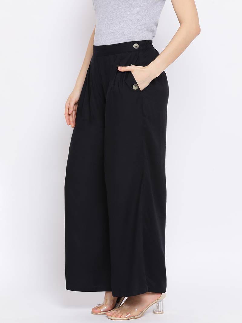 Black Glare Button Women Pant