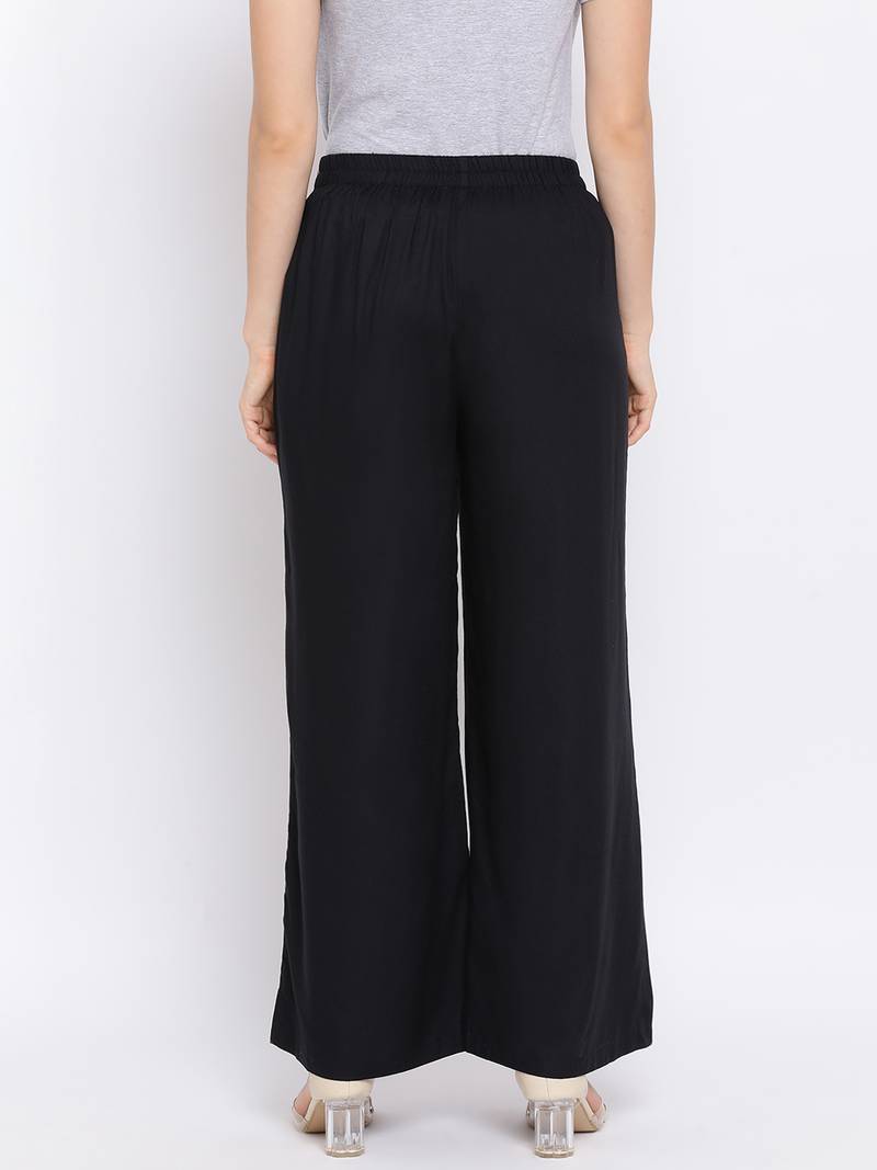 Black Glare Button Women Pant