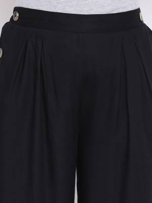 Black Glare Button Women Pant 5