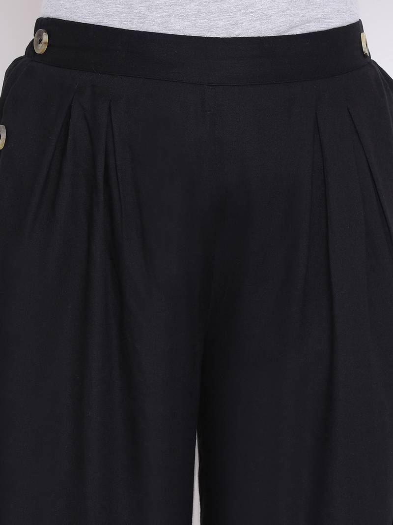 Black Glare Button Women Pant