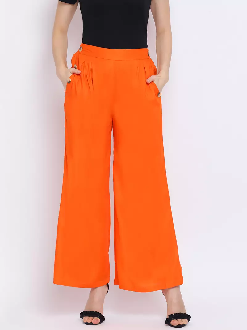 Orange Sia Button Women Pant