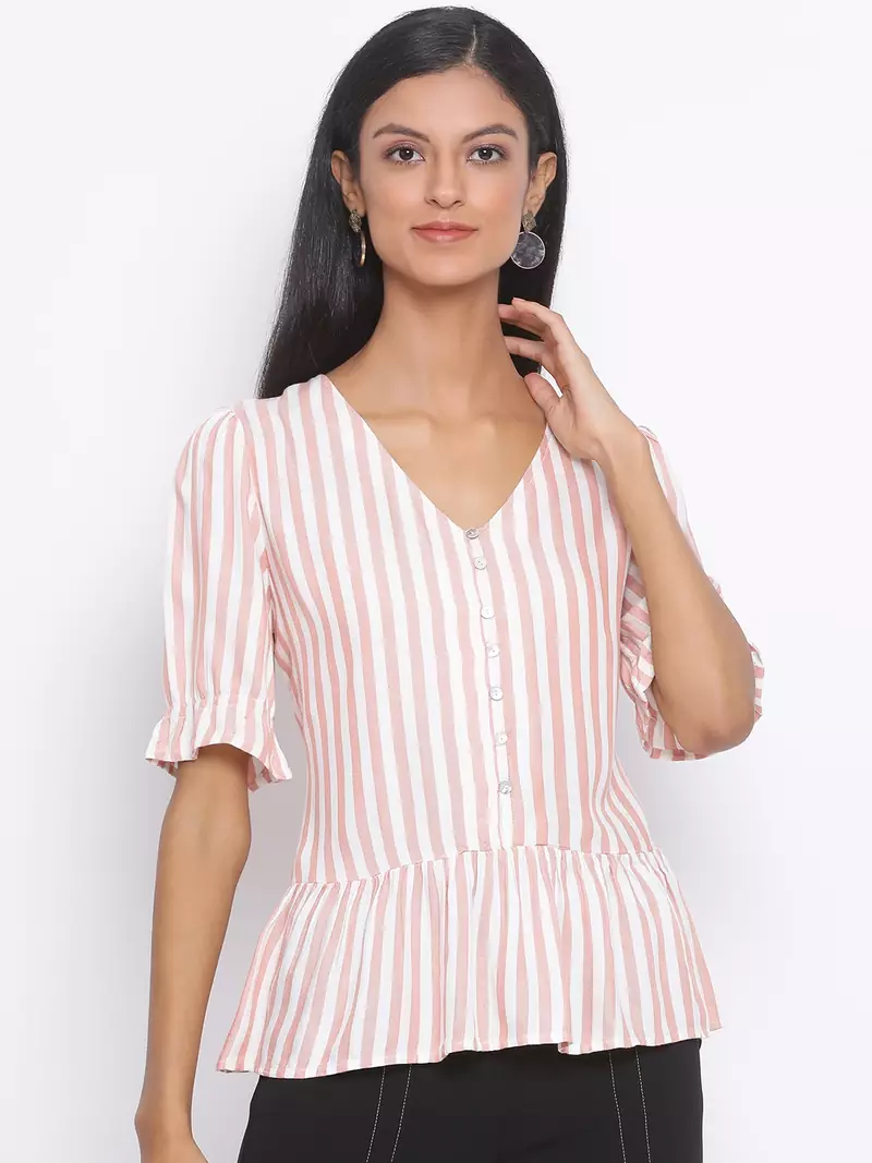 Stripe Evolve Peplum Women Top