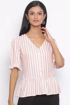 Stripe Evolve Peplum Women Top