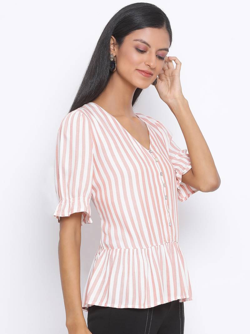 Stripe Evolve Peplum Women Top