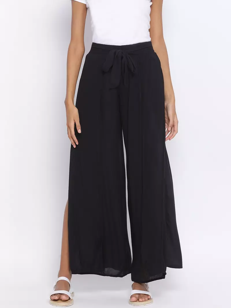 Black Collusion Slit Women Palazzo Pant