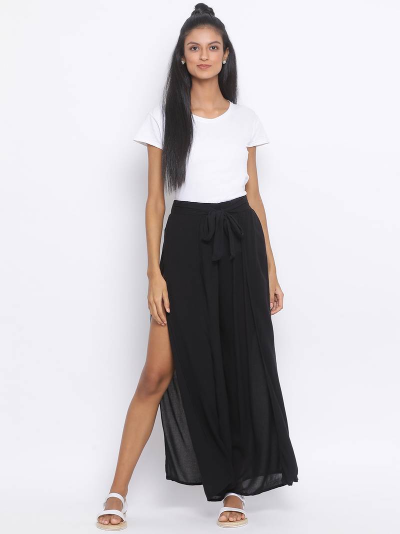 Black Collusion Slit Women Palazzo Pant