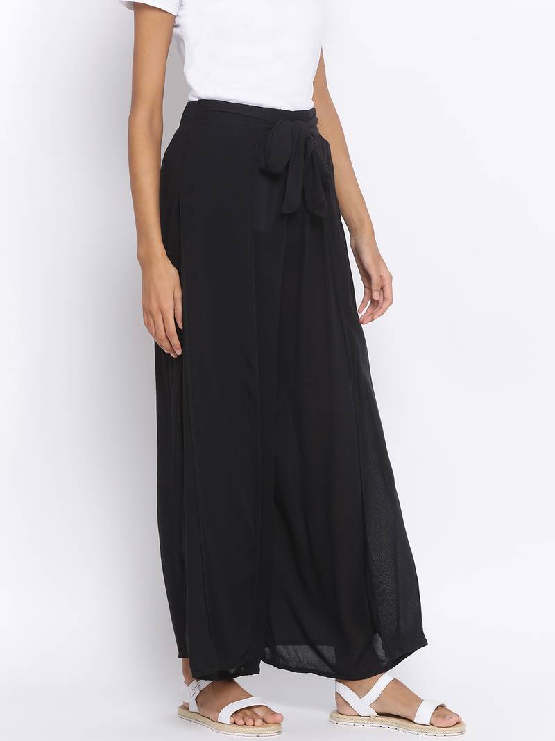 Black Collusion Slit Women Palazzo Pant
