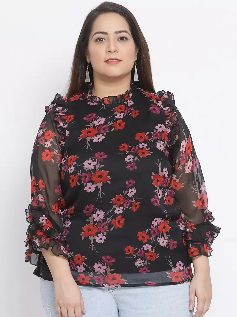 Floral Repeat Bullet Sheer Plus Size Women Top