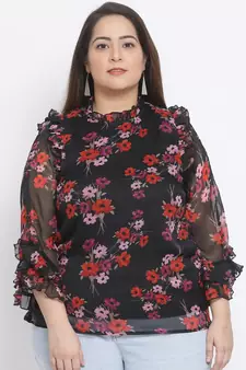 Floral Repeat Bullet Sheer Plus Size Women Top