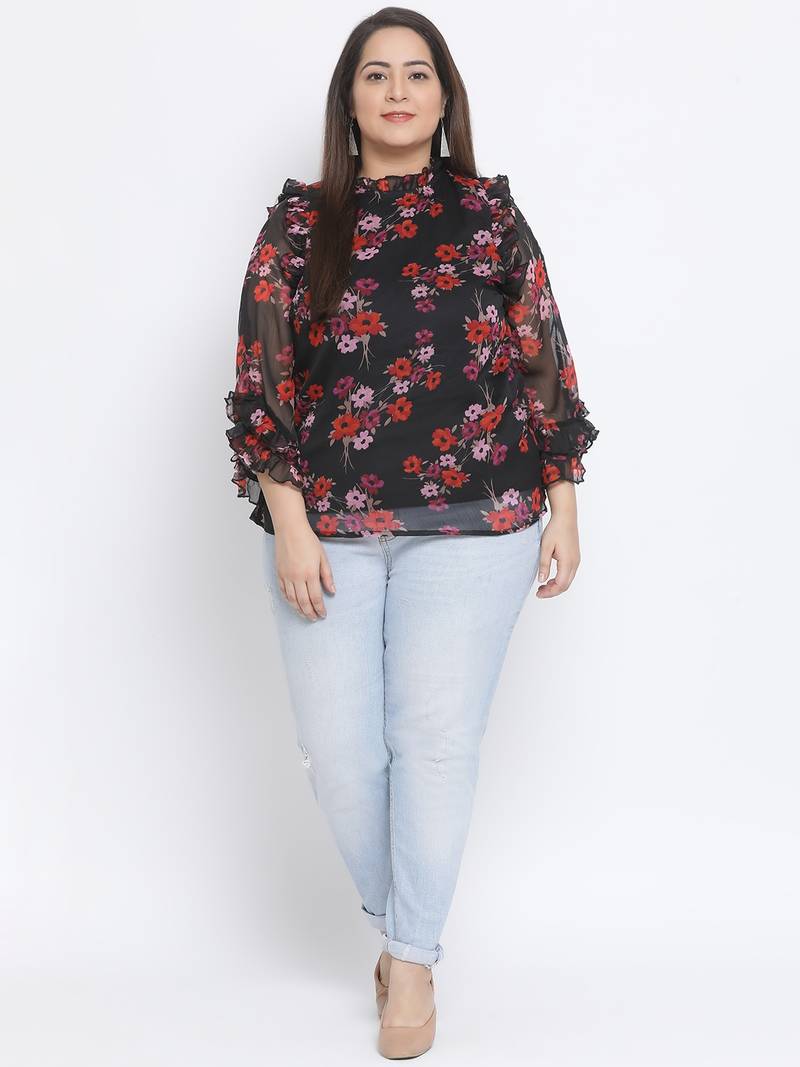 Floral Repeat Bullet Sheer Plus Size Women Top