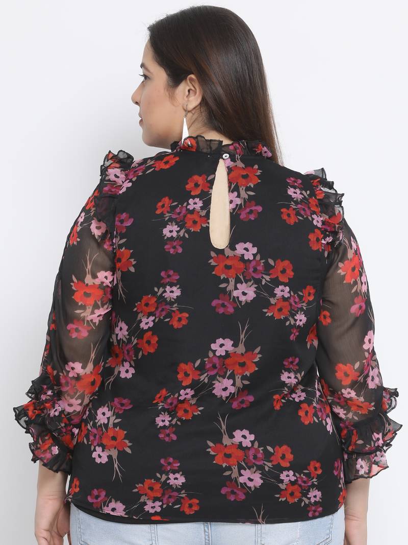 Floral Repeat Bullet Sheer Plus Size Women Top