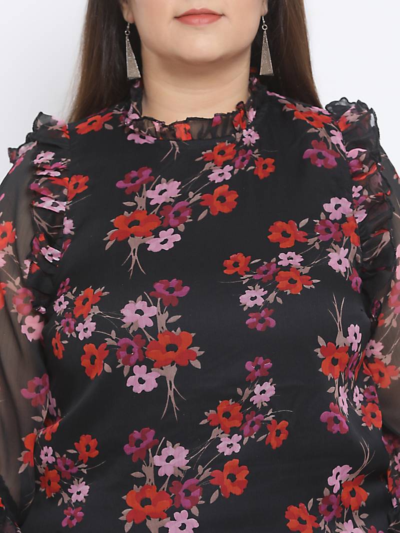 Floral Repeat Bullet Sheer Plus Size Women Top
