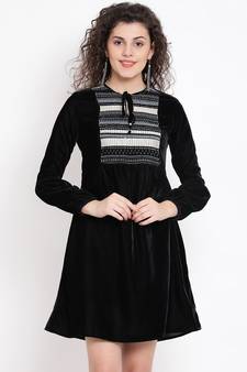 Black Sapphire Ripple Women Velvet Dress
