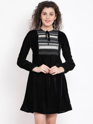 Black Sapphire Ripple Women Velvet Dress 1