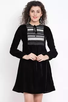 Black Sapphire Ripple Women Velvet Dress