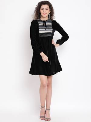 Black Sapphire Ripple Women Velvet Dress 2