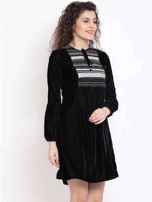 Black Sapphire Ripple Women Velvet Dress 3