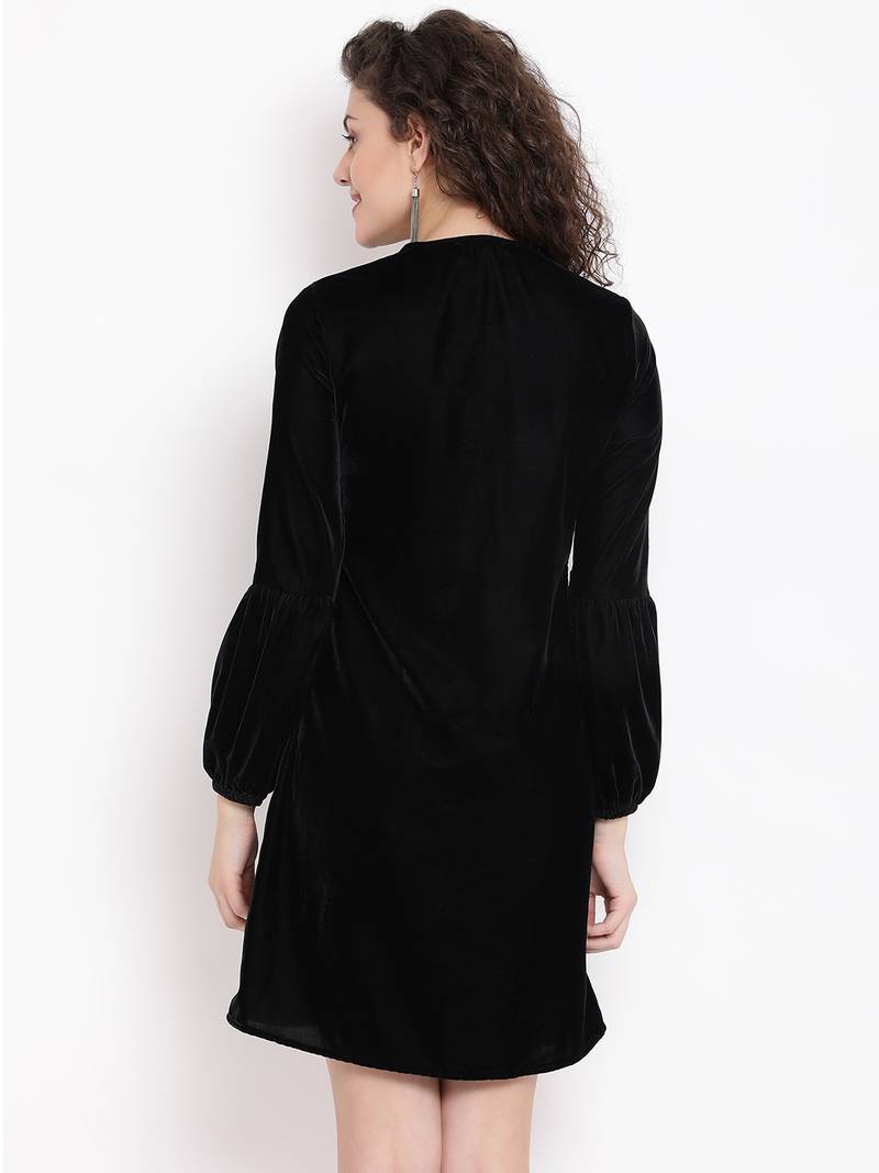 Black Sapphire Ripple Women Velvet Dress