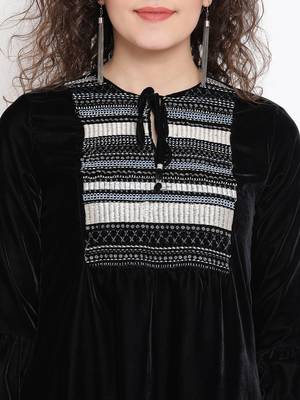 Black Sapphire Ripple Women Velvet Dress 5