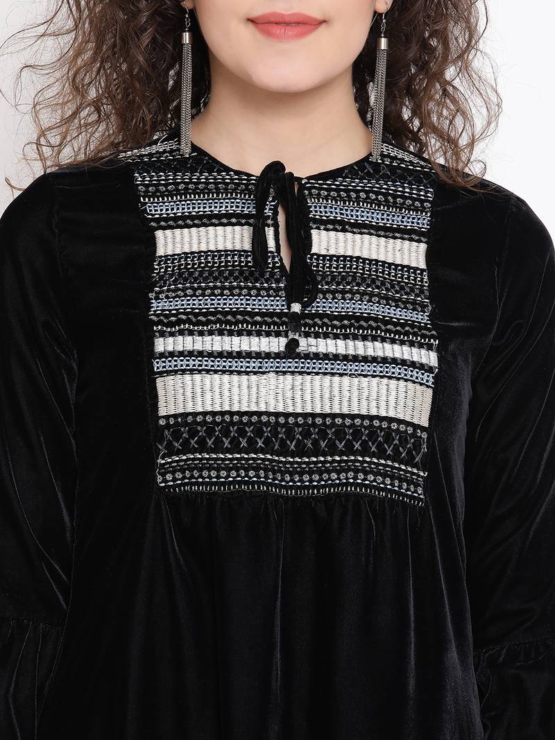 Black Sapphire Ripple Women Velvet Dress