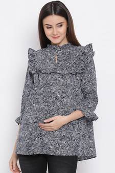 Leafy Cocktail Ruffle Maternity Top