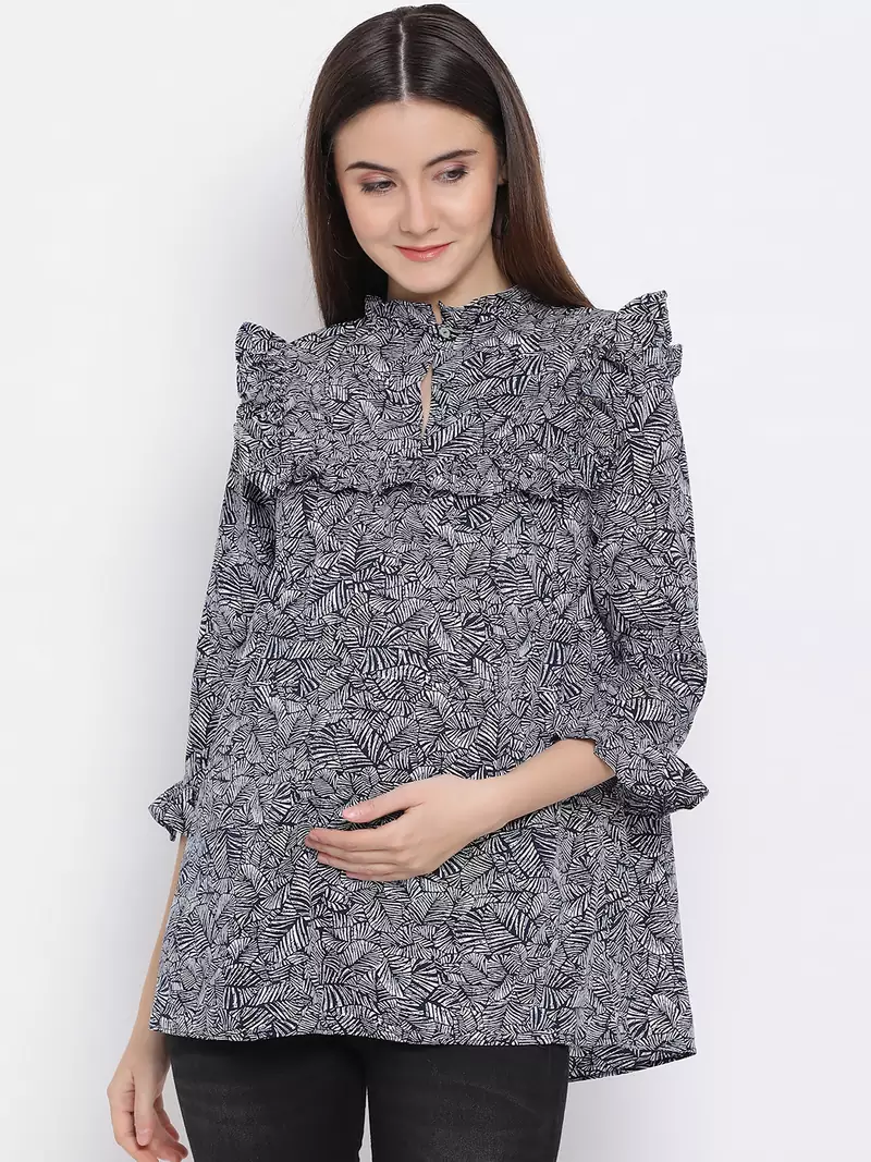 Leafy Cocktail Ruffle Maternity Top