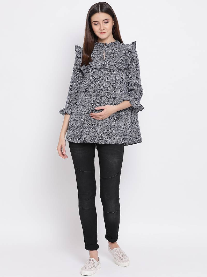 Leafy Cocktail Ruffle Maternity Top