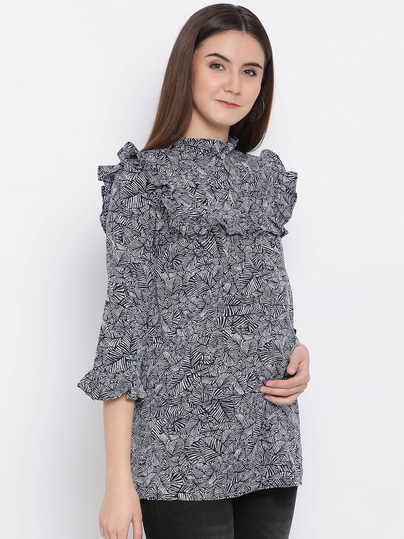 Leafy Cocktail Ruffle Maternity Top