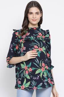 Floral Wave Ruffle Maternity Top