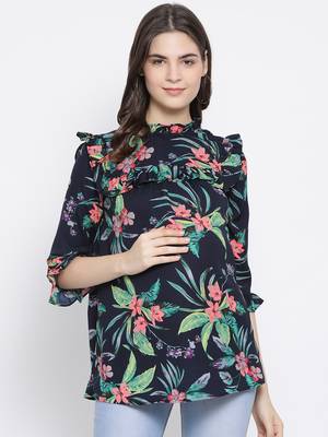 Floral Wave Ruffle Maternity Top 1