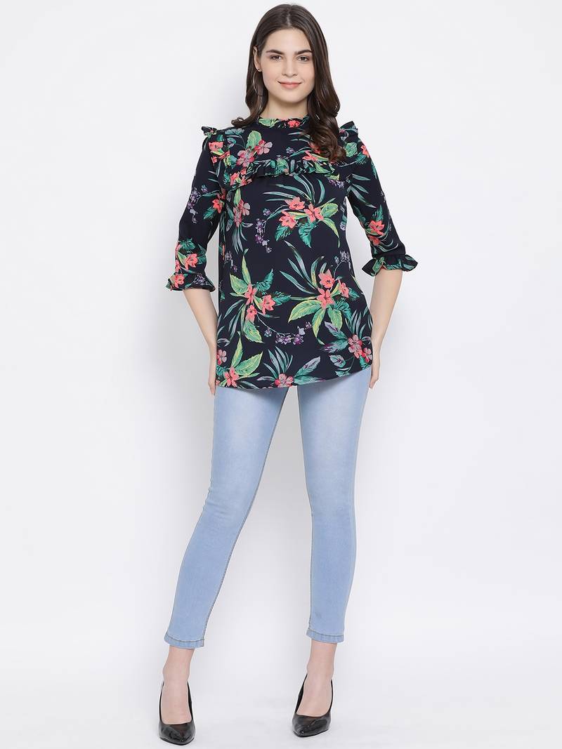 Floral Wave Ruffle Maternity Top
