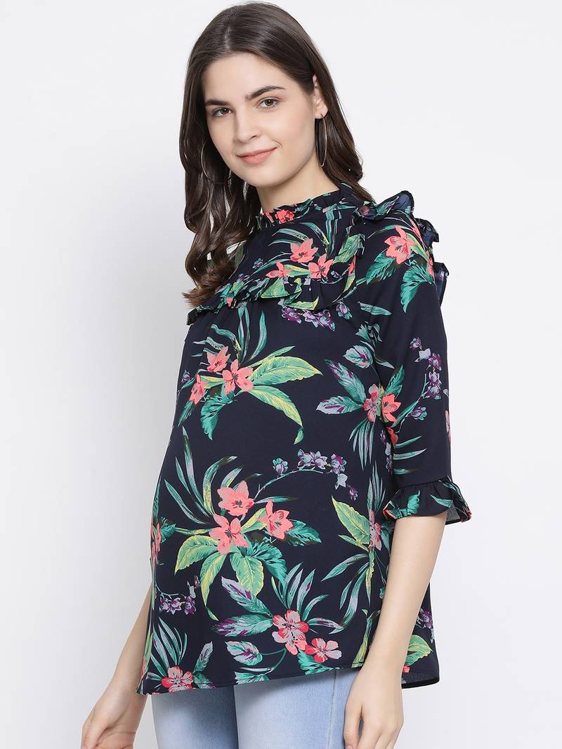 Floral Wave Ruffle Maternity Top