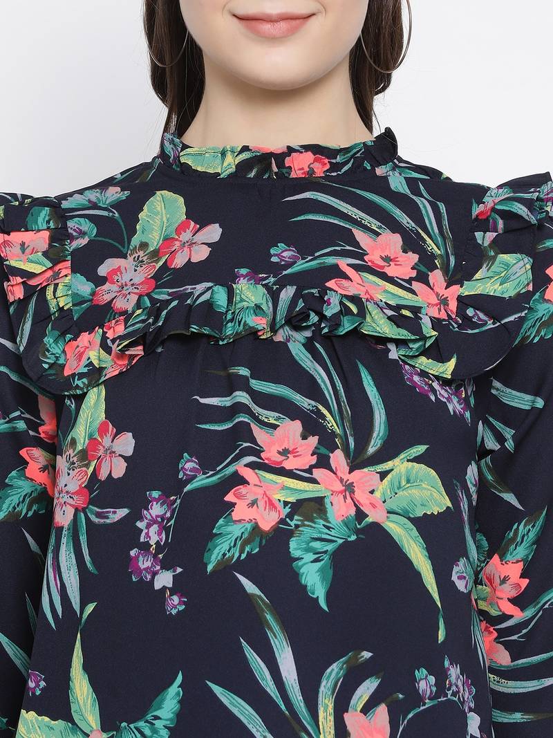 Floral Wave Ruffle Maternity Top
