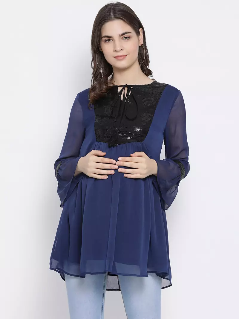 Navy Stereo Stylized Maternity Tunic