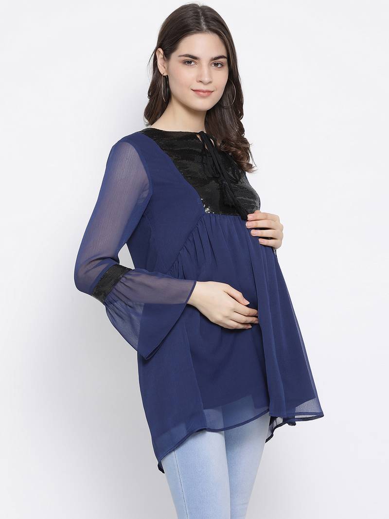 Navy Stereo Stylized Maternity Tunic