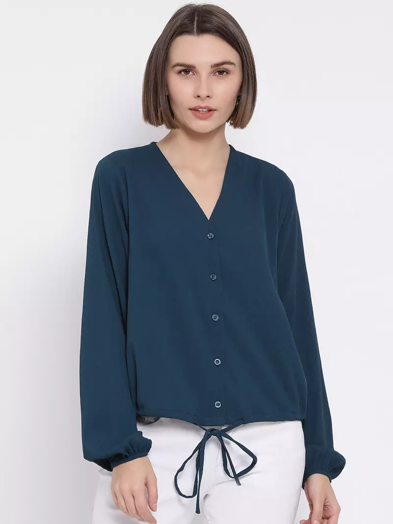 Teal Prento Lee Tie-Knot Women Top