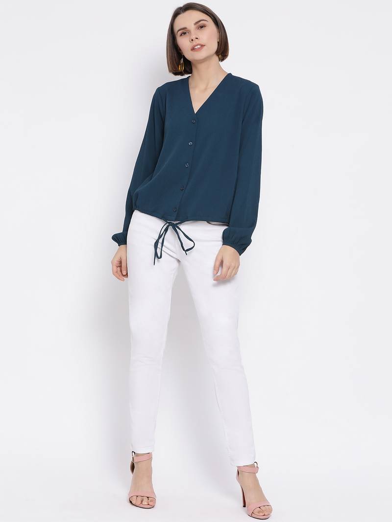 Teal Prento Lee Tie-Knot Women Top