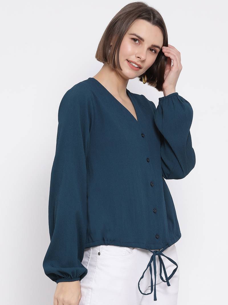 Teal Prento Lee Tie-Knot Women Top