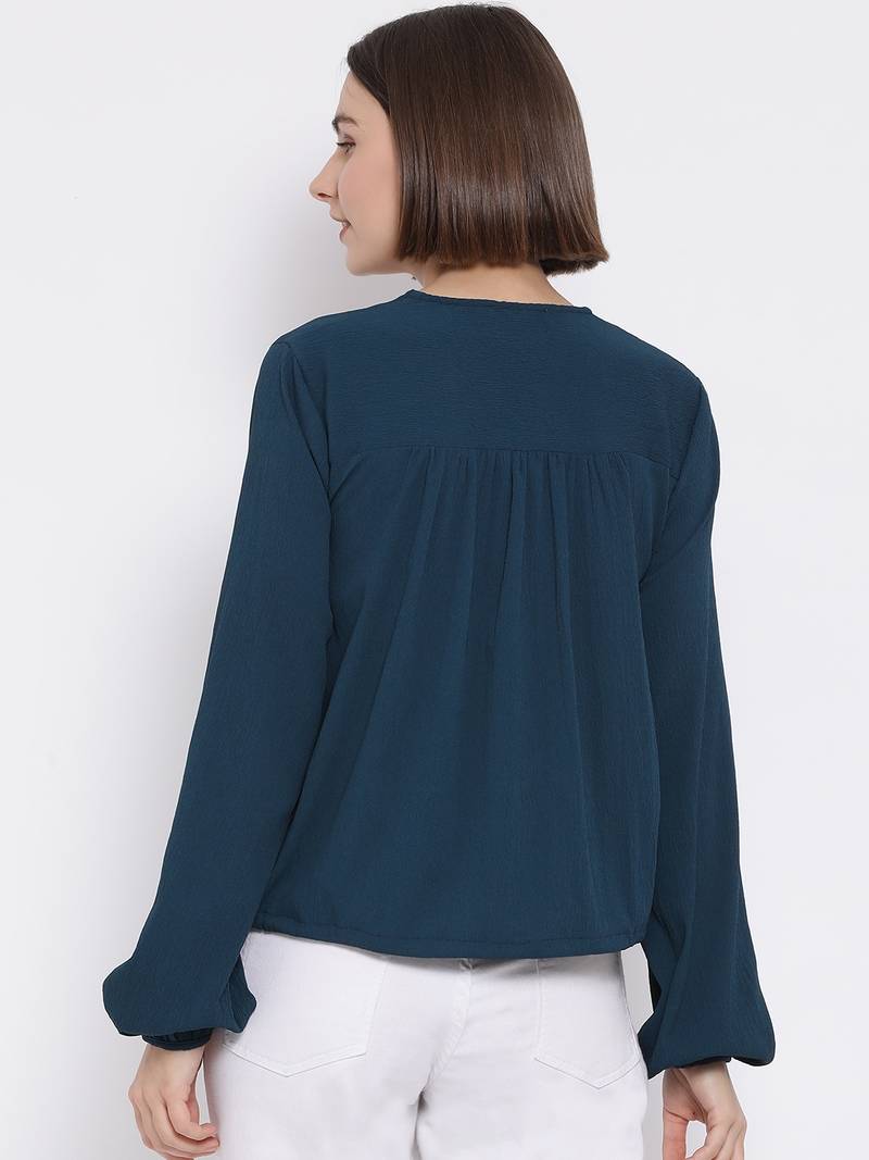 Teal Prento Lee Tie-Knot Women Top