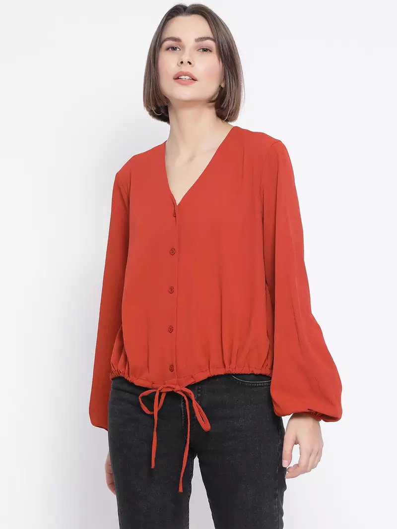 Rust Manic Diva Bloom Tie-Knot Women Top