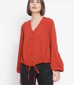 Rust Manic Diva Bloom Tie-Knot Women Top