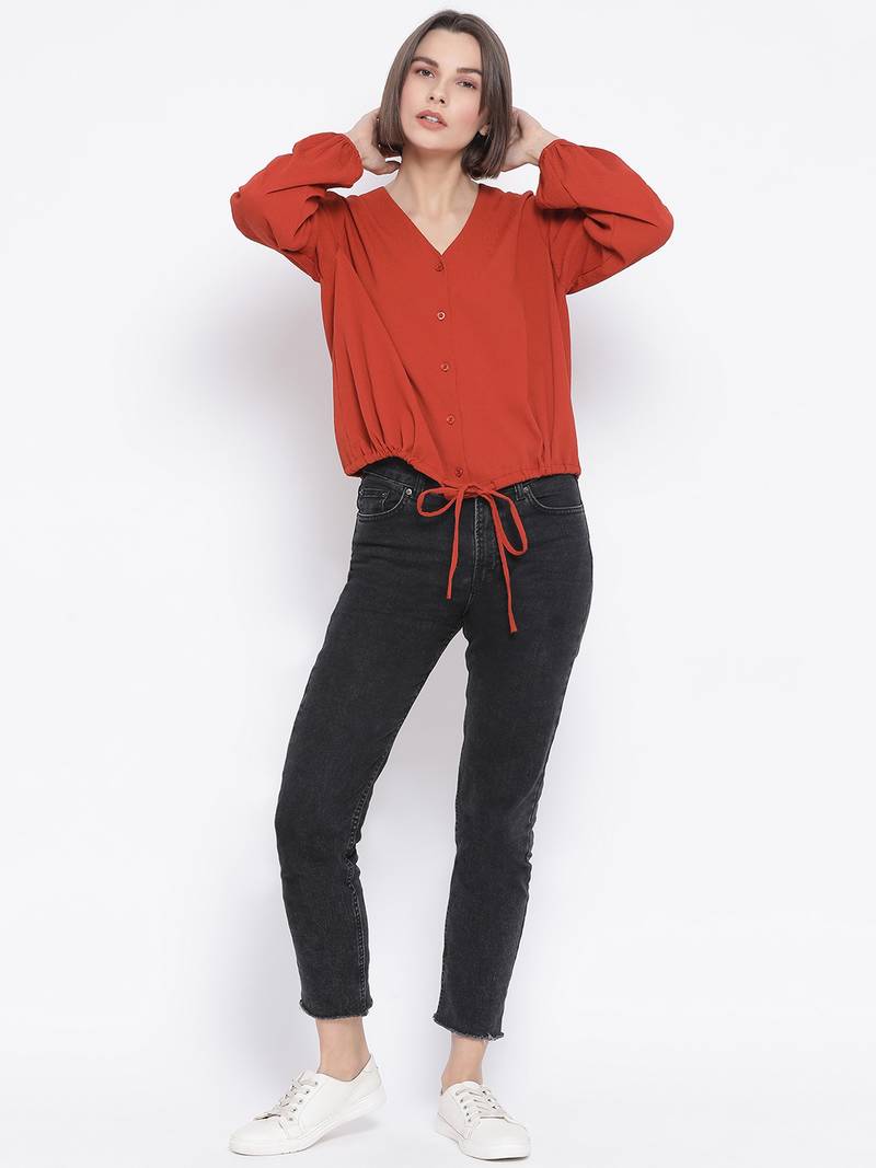 Rust Manic Diva Bloom Tie-Knot Women Top