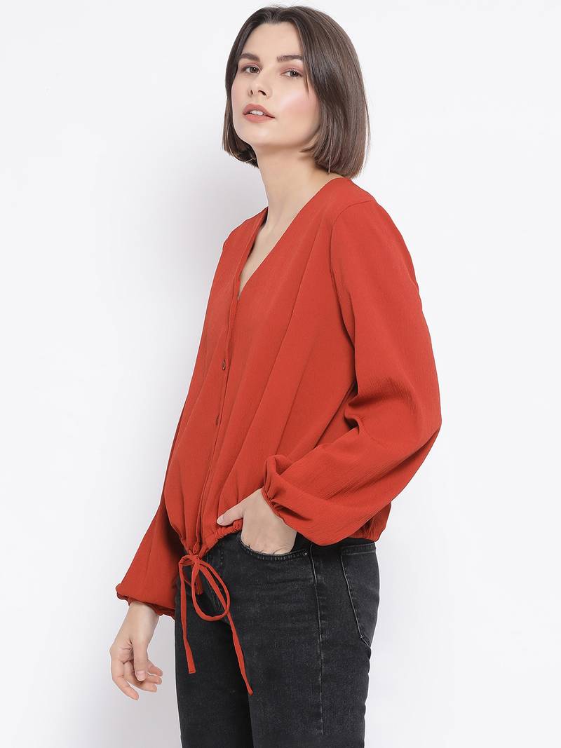 Rust Manic Diva Bloom Tie-Knot Women Top