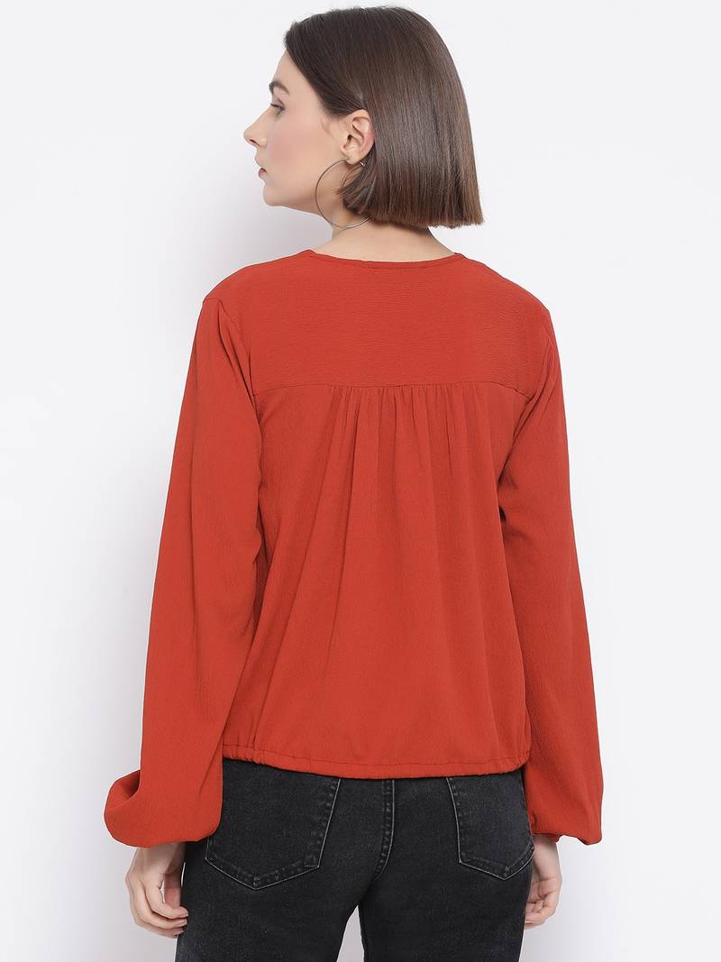 Rust Manic Diva Bloom Tie-Knot Women Top