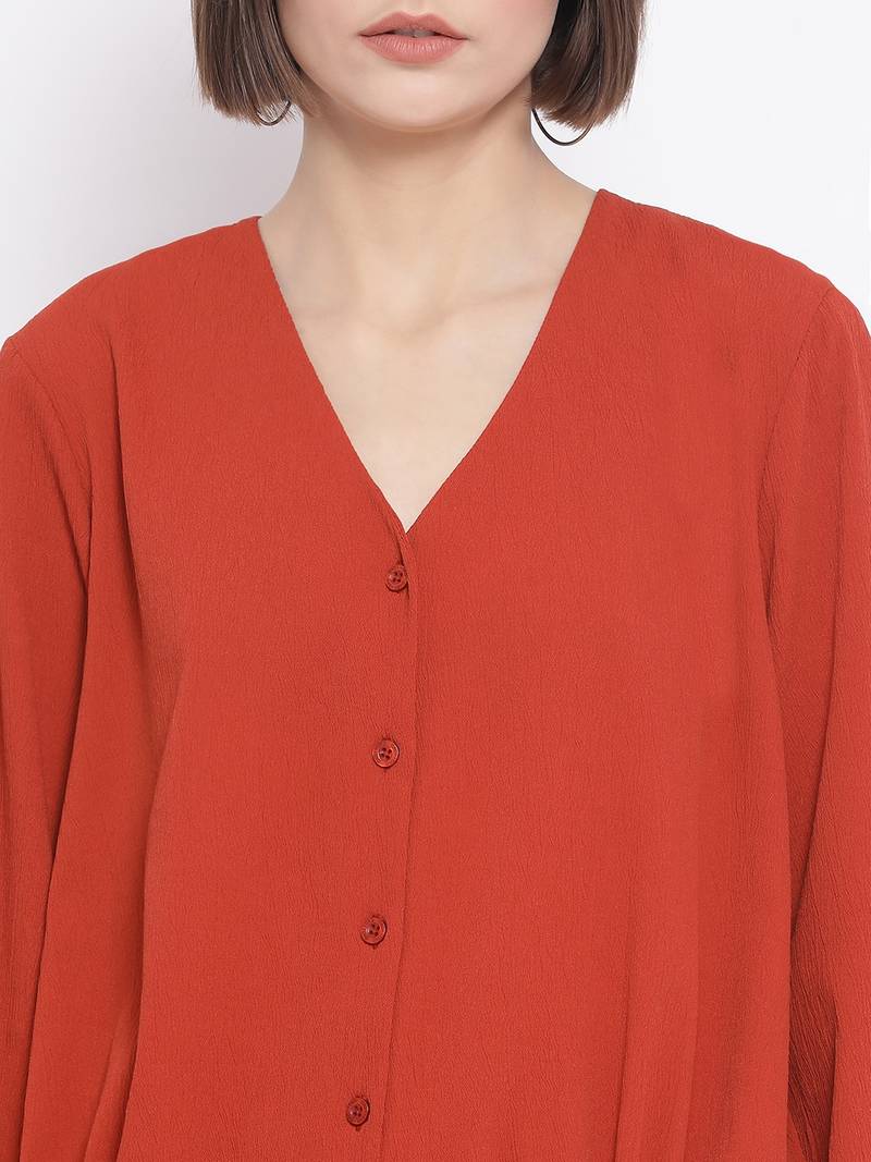 Rust Manic Diva Bloom Tie-Knot Women Top